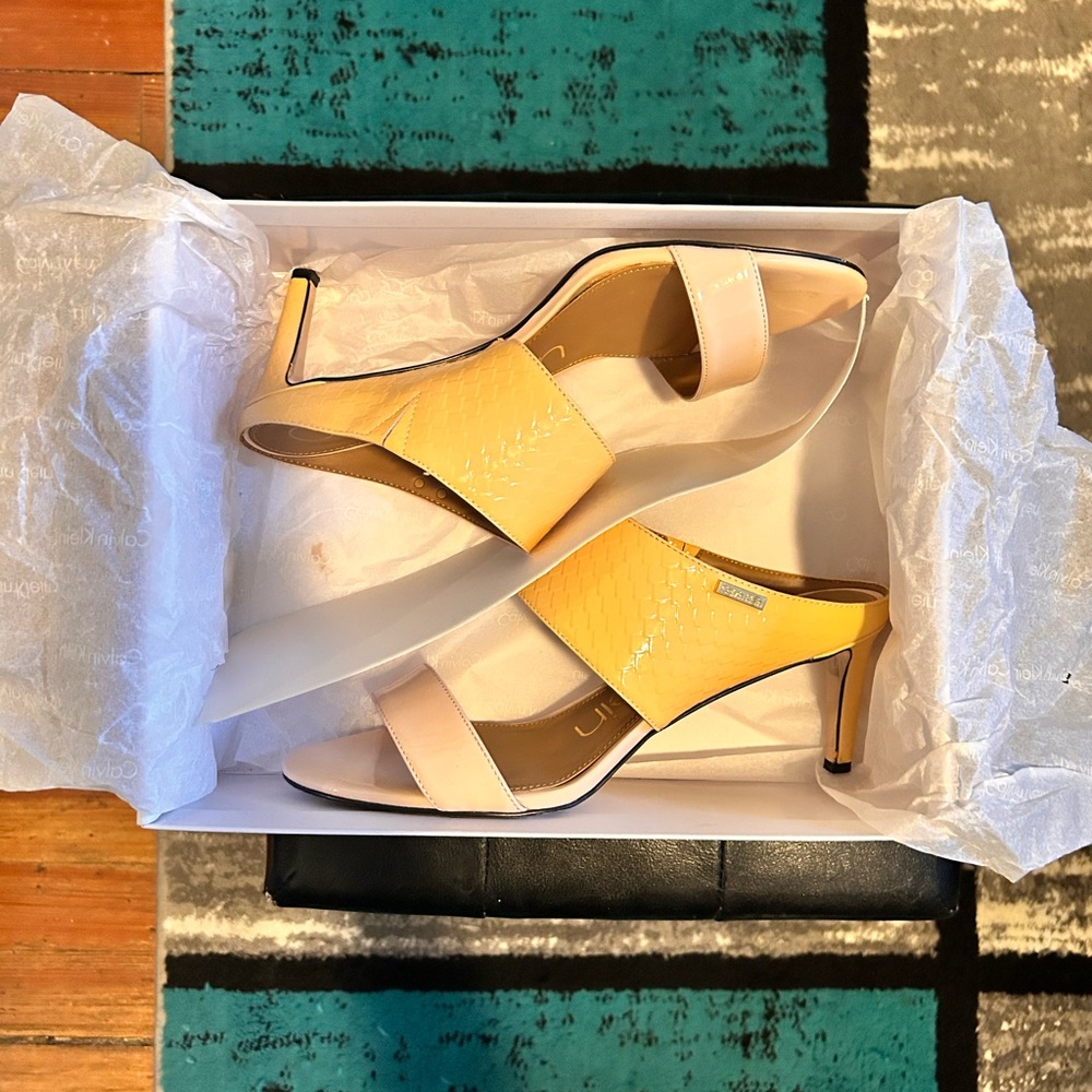 Calvin Klein Yellow and Cream Heels